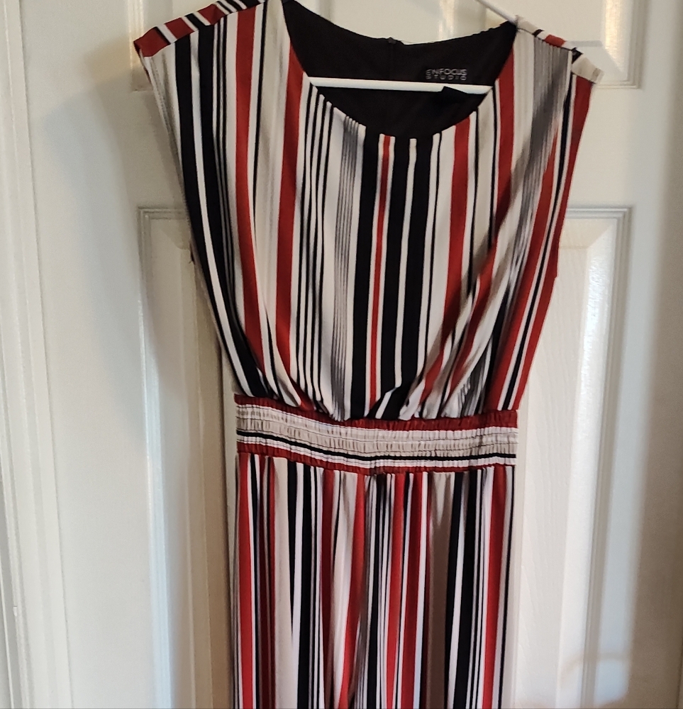 Enfocus Studios Red and Black Striped Romper Long Pants
